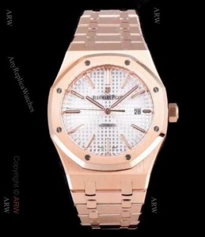 Replica Audemars Piguet Royal Oak Swiss 3120 Watches Rose Gold Silver Face